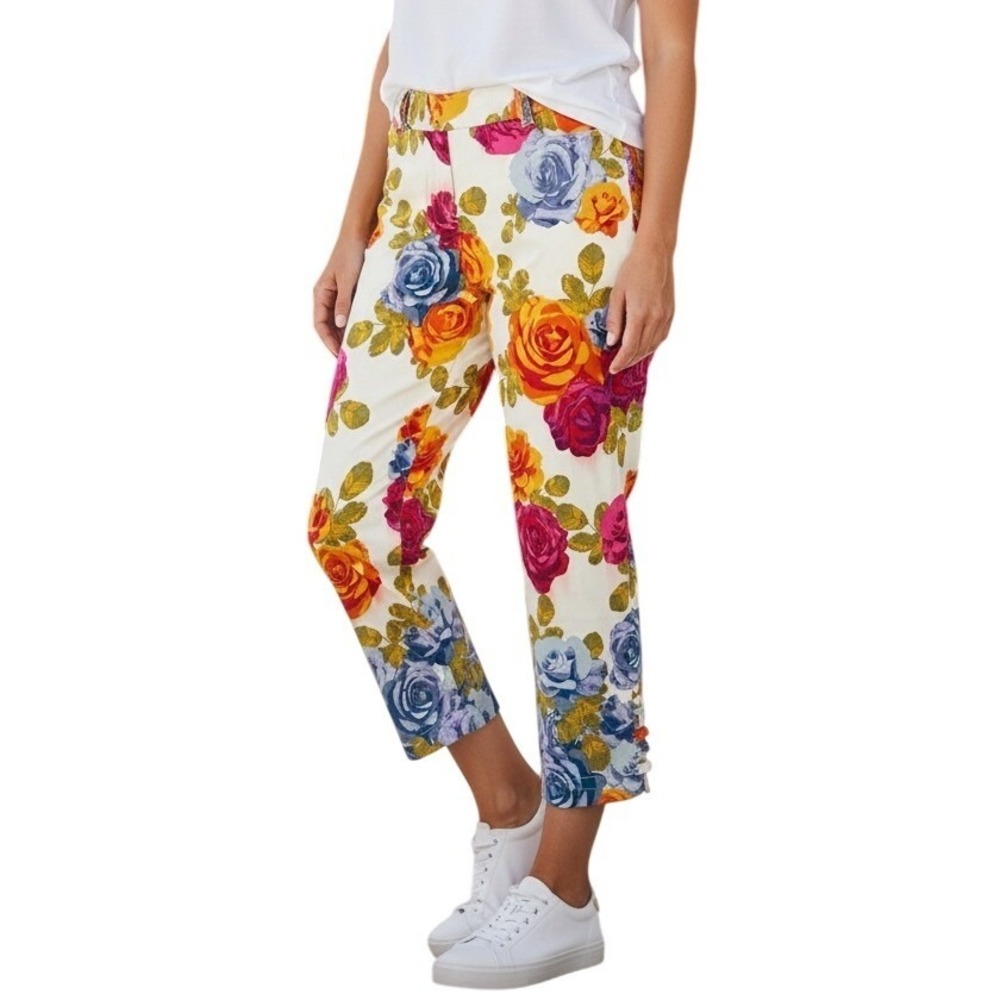 Slim-Sation Multiples Floral Print Ankle Pants‎ Size 4 Crop Lattice Cuff Pockets